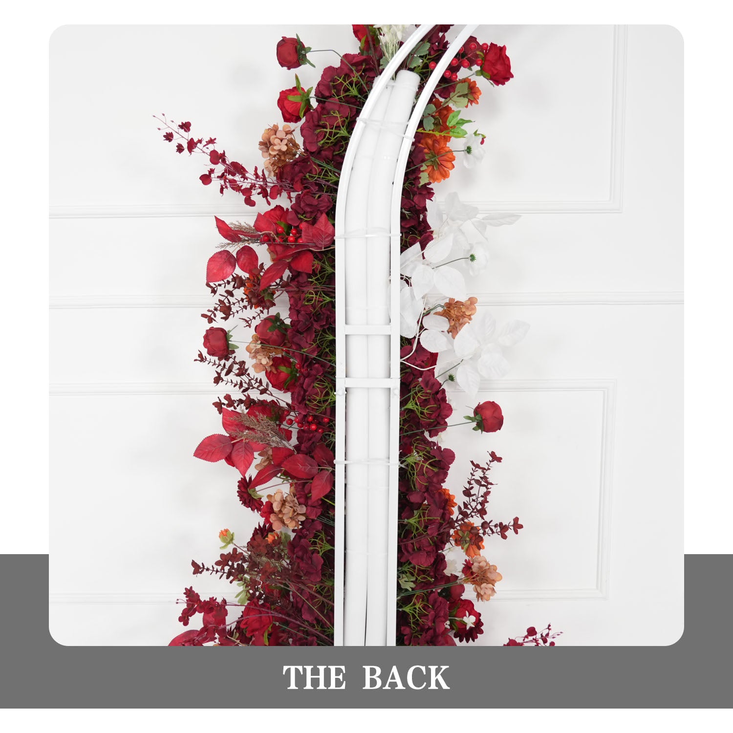 Uflower Autumn Red Rose Floral Arrangement Horn Arch Wedding Backdrop Decor